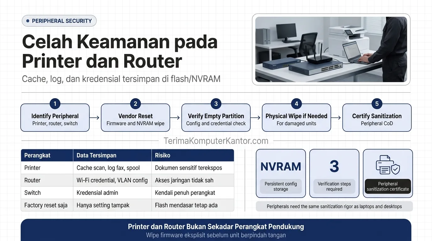 diagram data sensitif tersimpan pada flash NVRAM printer dan router korporasi