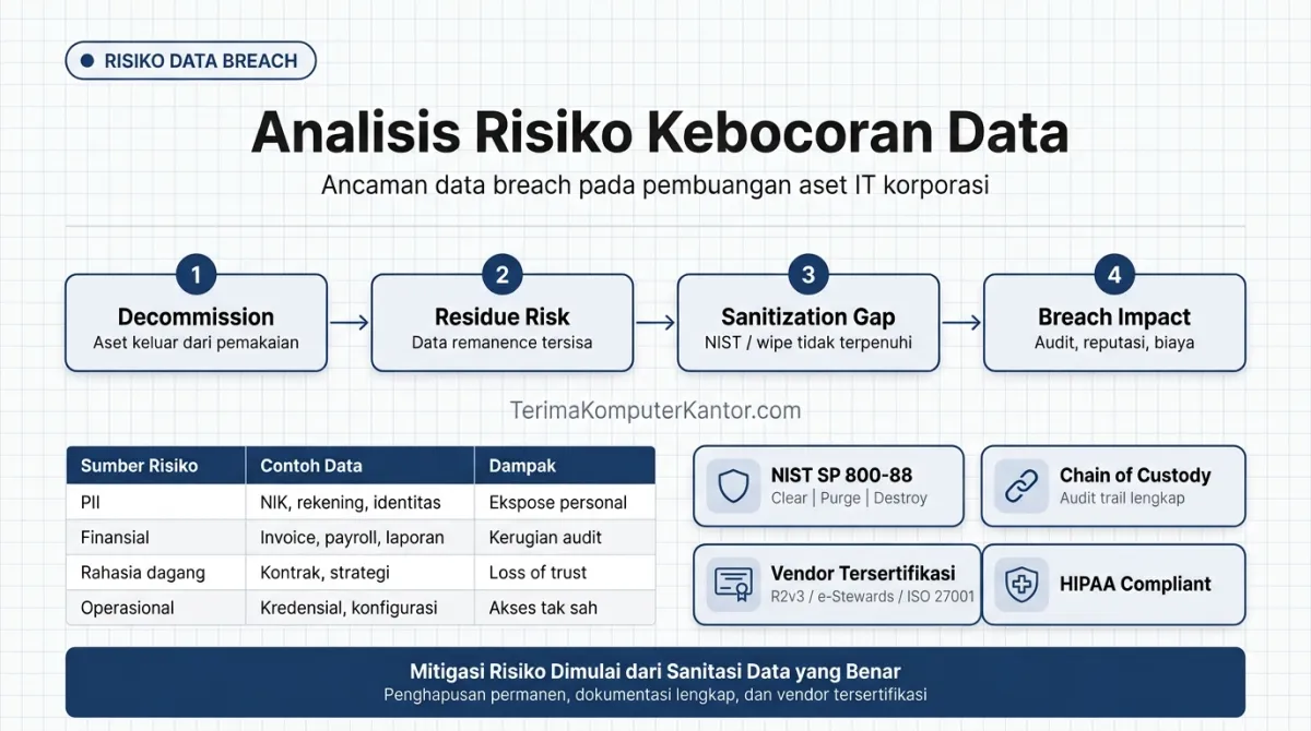 Diagram titik-titik rawan kebocoran data pada siklus disposisi aset IT