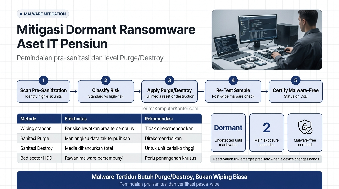 diagram alur mitigasi dormant ransomware pada perangkat IT end-of-life sebelum remarketing
