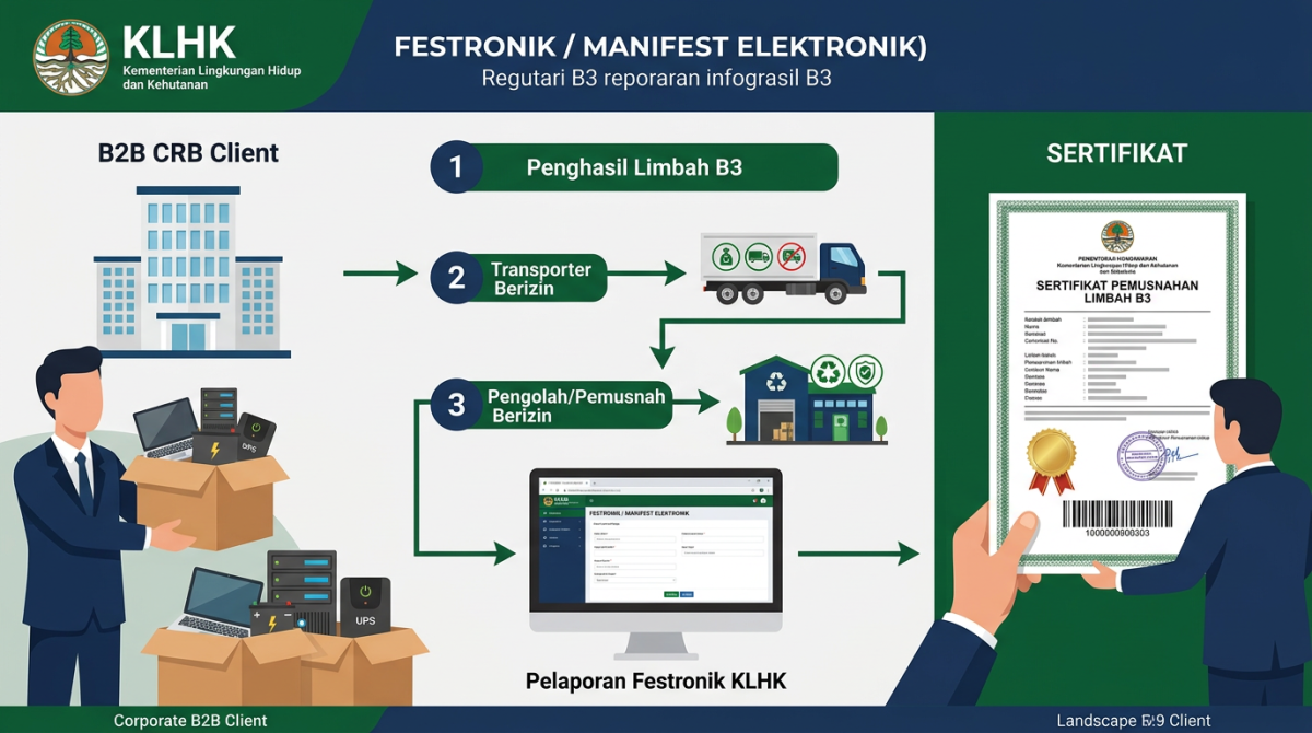Prosedur manifest limbah B3 elektronik kode B107d aset IT perusahaan KLHK Indonesia.