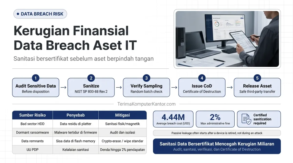 diagram tren biaya kebocoran data korporat global 2024 ke 2025 dan sanksi UU PDP