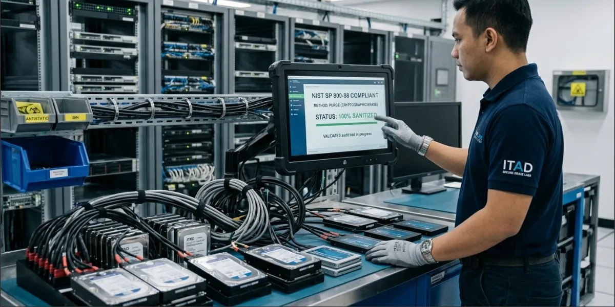 Proses kepatuhan sanitasi data NIST SP 800-88 pada hard disk server fasilitas ITAD