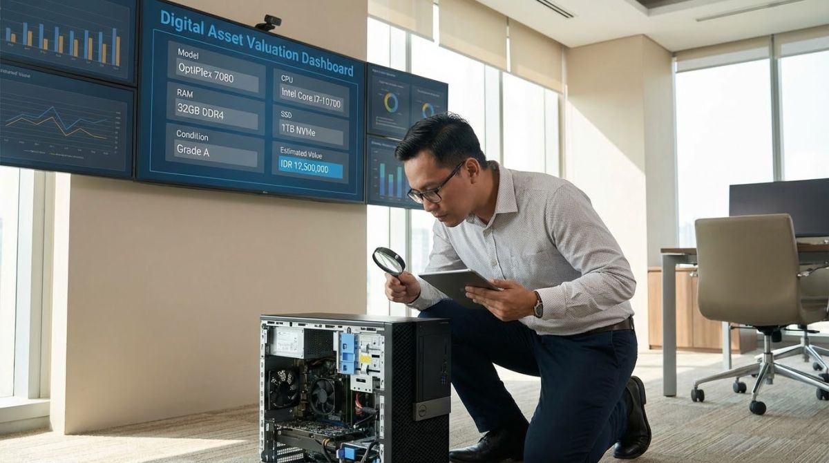 Desktop komputer bekas kantor Dell menampilkan kondisi Grade A dengan spesifikasi Intel Core i5
