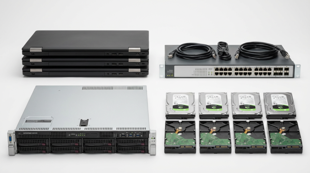 Kategori infrastruktur IT B2B meliputi laptop bisnis, server datacenter, perangkat jaringan, dan storage NAS