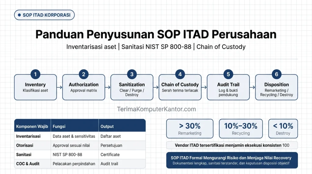 Diagram alur SOP IT Asset Disposition dari inventarisasi hingga disposisi akhir
