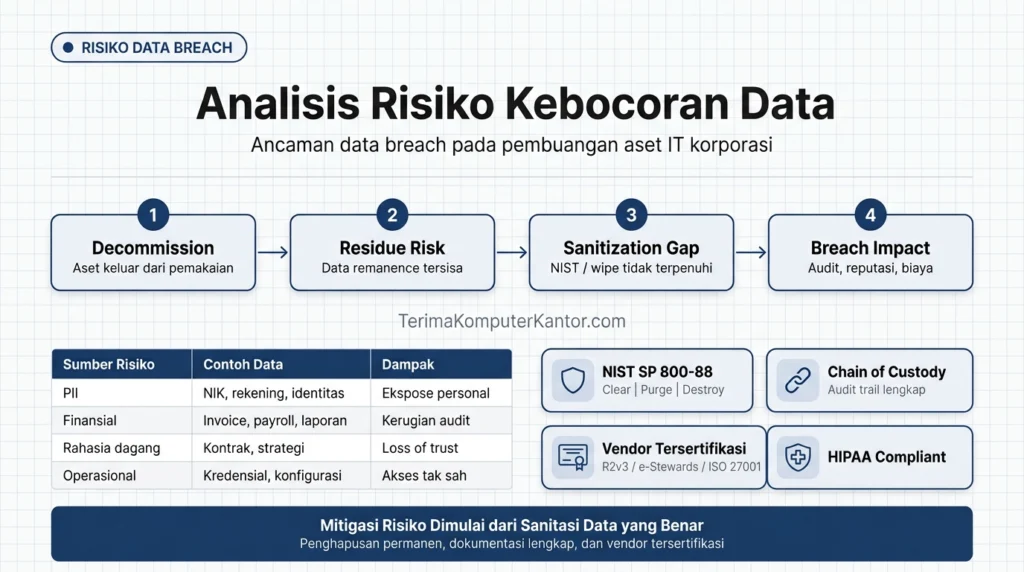 Diagram titik-titik rawan kebocoran data pada siklus disposisi aset IT