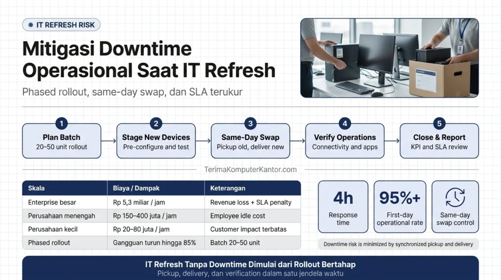 timeline koordinasi ITAD dan deployment untuk minimalisasi downtime IT refresh