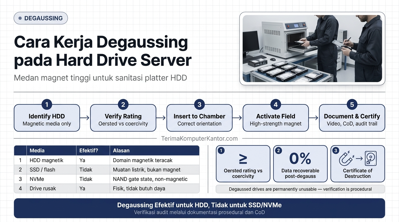 iagram mekanisme degaussing mengacak domain magnetik pada platter hard drive server